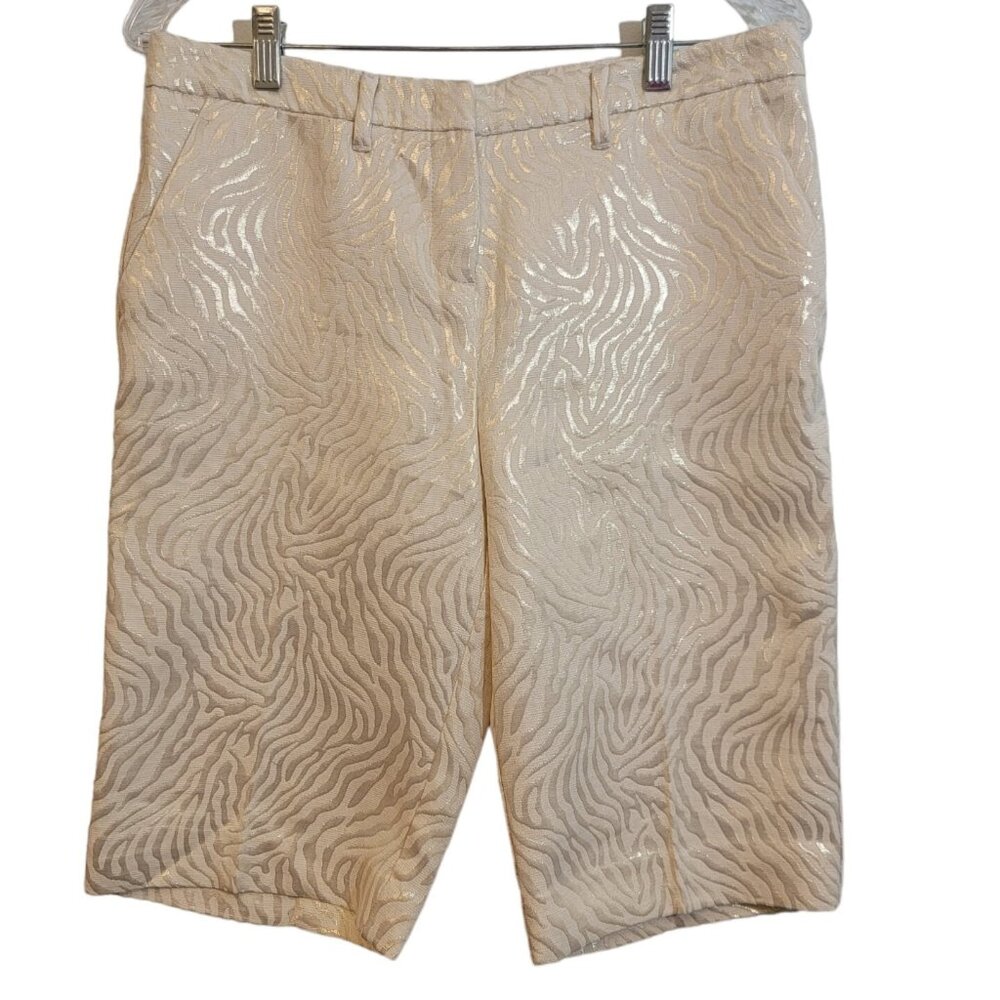 New York & Company Cream Metallic Zebra-Print Dress Shorts